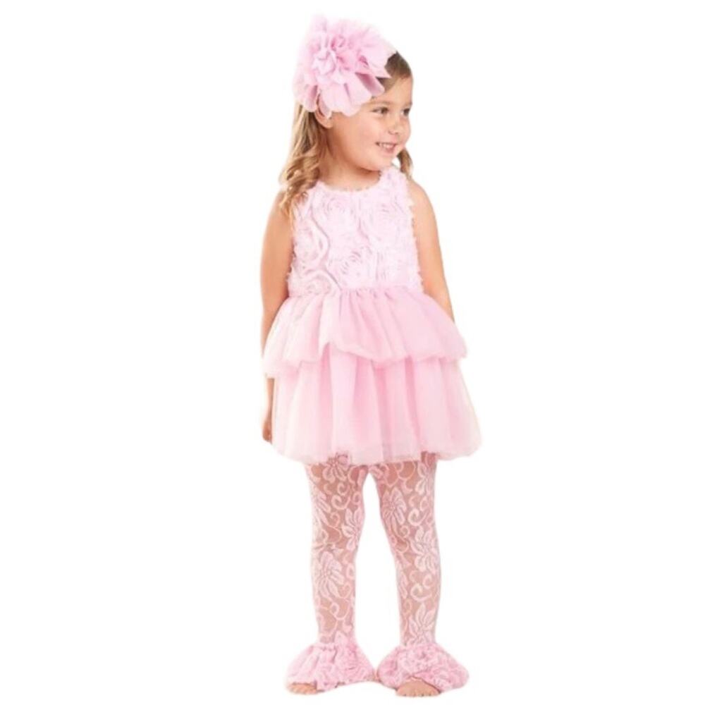 4T NEW MudPie Boutique Girls Pink Full Lace Leggings Flare Pants Bell Bottoms